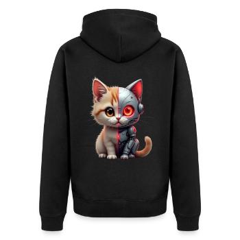Lustige Roboter Katze Tech Katzen Cyborg Tier Cat - Unisex Premium Bio Zip Hoodie - Schwarz - Hinten - Nico (187cm)