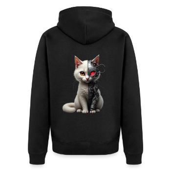 Lustige Roboter Katze Tech Katzen Cyborg Tier Cat - Unisex Premium Bio Zip Hoodie - Schwarz - Hinten - Nico (187cm)
