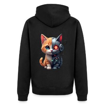Lustige Roboter Katze Tech Katzen Cyborg Tier Cat - Unisex Premium Bio Zip Hoodie - Schwarz - Hinten - Nico (187cm)