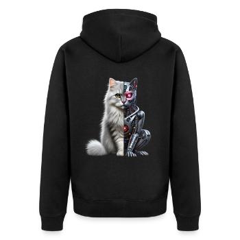 Lustige Roboter Katze Tech Katzen Cyborg Tier Cat - Unisex Premium Bio Zip Hoodie - Schwarz - Hinten - Nico (187cm)