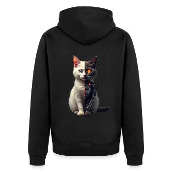 Lustige Roboter Katze Tech Katzen Cyborg Tier Cat - Unisex Premium Bio Zip Hoodie - Schwarz - Hinten - Nico (187cm)