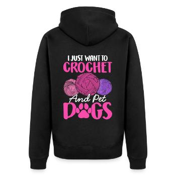 Crochet Knitting Yarn Lover Dog Crochet and Haul - Unisex Premium Organic Zip Hoodie - black - Back - Nico (187cm)