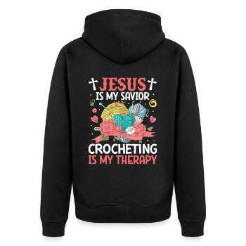 Jesus ist mein Retter Häkeltherapie Stricken Garnl - Unisex Premium Bio Zip Hoodie - Schwarz - Hinten - Nico (187cm)