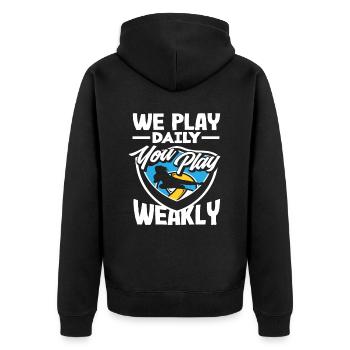Volleyball We play daily you weekly - Unisex Premium Organic Zip Hoodie - black - Back - Nico (187cm)