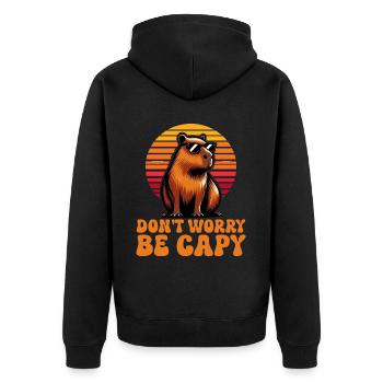 Mach Dir Keine Sorgen, Sei Capy Süße Capybara - Unisex Premium Bio Zip Hoodie - Schwarz - Hinten - Nico (187cm)