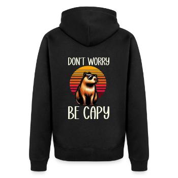 Mach Dir Keine Sorgen, Sei Capy Süße Capybara - Unisex Premium Bio Zip Hoodie - Schwarz - Hinten - Nico (187cm)