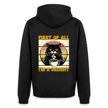 At first I'm a delight a disgruntled cat - Unisex Premium Organic Zip Hoodie - black - Back - Nico (187cm)