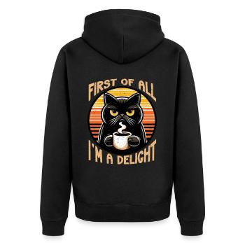 At first I'm a delight a disgruntled cat - Unisex Premium Organic Zip Hoodie - black - Back - Nico (187cm)