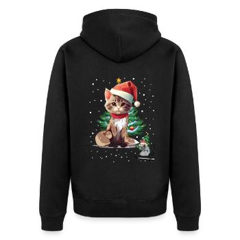 Cat Mouse Christmas Santa Claus Christmas - Unisex Premium Organic Zip Hoodie - black - Back - Nico (187cm)
