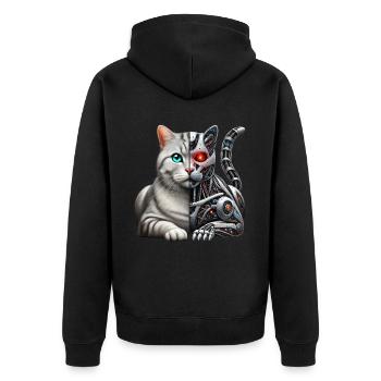 Lustige Roboter Katze Tech Katzen Cyborg Tier Cat - Unisex Premium Bio Zip Hoodie - Schwarz - Hinten - Nico (187cm)