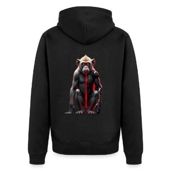 Lustiger Roboter Kunst Affe Cyborg Tier AI Monkey - Unisex Premium Bio Zip Hoodie - Schwarz - Hinten - Nico (187cm)