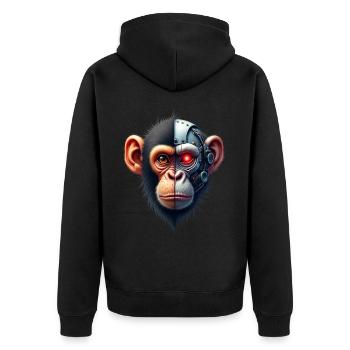 Lustiger Roboter Kunst Affe Cyborg Tier AI Monkey - Unisex Premium Bio Zip Hoodie - Schwarz - Hinten - Nico (187cm)