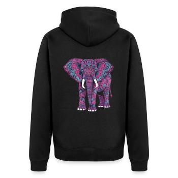 Mandala Elefant Elefanten Spiritueller Mandala - Unisex Premium Bio Zip Hoodie - Schwarz - Hinten - Nico (187cm)
