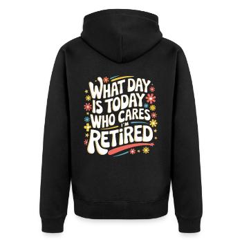 Rentner Ruhestand Rente Pensionierung - Unisex Premium Bio Zip Hoodie - Schwarz - Hinten - Nico (187cm)