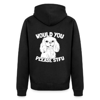 King Charles Cavalier Stfu - Unisex Premium Organic Zip Hoodie - black - Back - Nico (187cm)