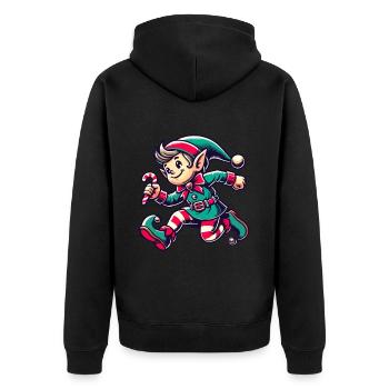 Fröhlicher Weihnachtswichtel Mit Zuckerstange - Unisex Premium Bio Zip Hoodie - Schwarz - Hinten - Nico (187cm)