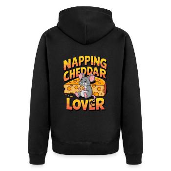 Napping Cheddar Lover für einen Käseliebhaber - Unisex Premium Bio Zip Hoodie - Schwarz - Hinten - Nico (187cm)