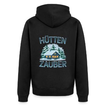 Hüttenzauber Hütte in den Bergen Berge Winter - Unisex Premium Bio Zip Hoodie - Schwarz - Hinten - Nico (187cm)
