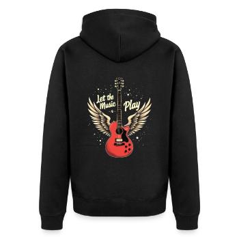 Let the Music Play Gitarren Gitarre - Unisex Premium Bio Zip Hoodie - Schwarz - Hinten - Nico (187cm)