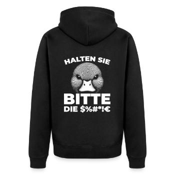 Ente Halten Sie Bitte Die Fresse - Unisex Premium Bio Zip Hoodie - Schwarz - Hinten - Nico (187cm)