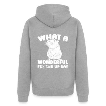 Capybara Wasserschwein Fucked Up Day - Unisex Premium Bio Zip Hoodie - Grau meliert - Hinten - Nico (187cm)