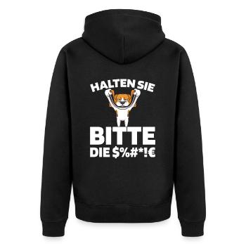 Beagle Halten Sie Bitte Die Fresse - Unisex Premium Bio Zip Hoodie - Schwarz - Hinten - Nico (187cm)