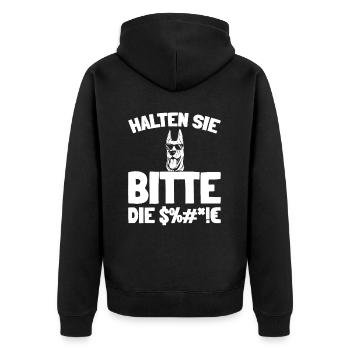 Dobermann Halten Sie Bitte Die Fresse - Unisex Premium Bio Zip Hoodie - Schwarz - Hinten - Nico (187cm)