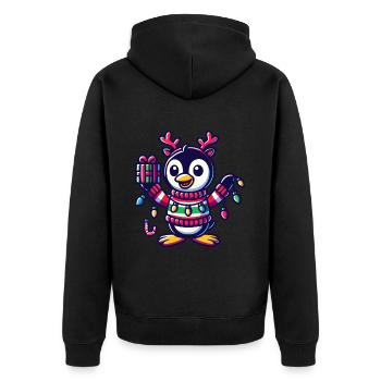 Fröhlicher Pinguin Mit Weihnachtslichtern - Unisex Premium Bio Zip Hoodie - Schwarz - Hinten - Nico (187cm)
