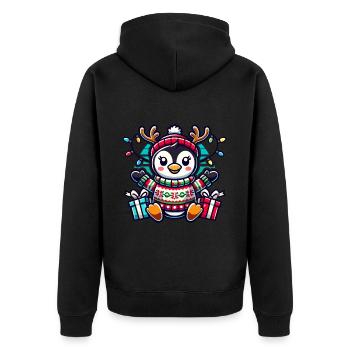 Fröhlicher Pinguin Mit Rentiergeweih Und - Unisex Premium Bio Zip Hoodie - Schwarz - Hinten - Nico (187cm)