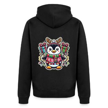Fröhlicher Pinguin Mit Weihnachtslichtern Und - Unisex Premium Bio Zip Hoodie - Schwarz - Hinten - Nico (187cm)