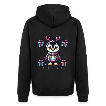 Süßer Pinguin Mit Rentiergeweih Und Geschenken - Unisex Premium Bio Zip Hoodie - Schwarz - Hinten - Nico (187cm)