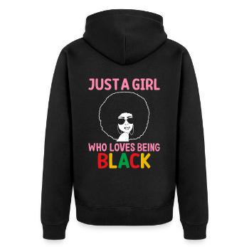 Schwarzer Geschichtsmonat Afrikanisches Mädchen li - Unisex Premium Bio Zip Hoodie - Schwarz - Hinten - Nico (187cm)