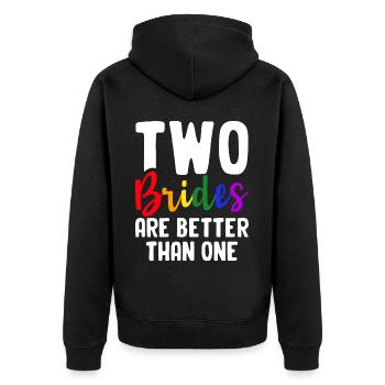 Brautparty Lesbisch Zwei Bräute sind besser als ei - Unisex Premium Bio Zip Hoodie - Schwarz - Hinten - Nico (187cm)