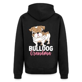 Bulldogge Großmutter Bulldoggenliebhaberin - Unisex Premium Bio Zip Hoodie - Schwarz - Hinten - Nico (187cm)