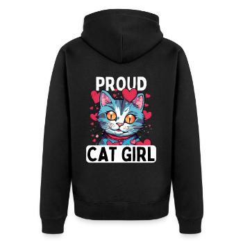 Stolze Katzenliebhaberin Mit Kätzchen Und Herzen - Unisex Premium Bio Zip Hoodie - Schwarz - Hinten - Nico (187cm)