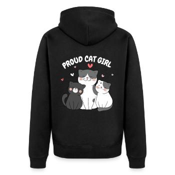 Stolze Katzenliebhaberin Lustige Katze Kätzchen - Unisex Premium Bio Zip Hoodie - Schwarz - Hinten - Nico (187cm)
