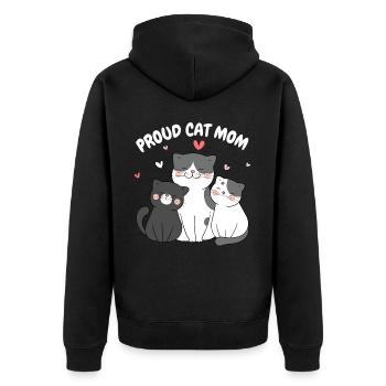 Stolze Katzenmama Kätzchen Herzhaft Lustig - Unisex Premium Bio Zip Hoodie - Schwarz - Hinten - Nico (187cm)