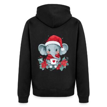 Elefant Kaffee Weihnachten Frauen Männer Kinder - Unisex Premium Bio Zip Hoodie - Schwarz - Hinten - Nico (187cm)