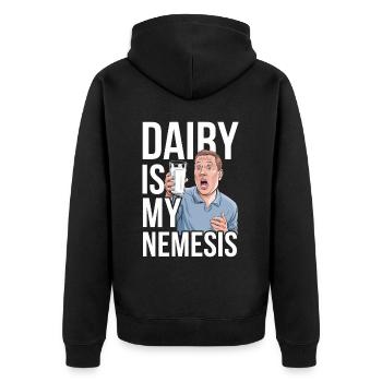 Laktoseintoleranz Laktoseintolerant - Unisex Premium Bio Zip Hoodie - Schwarz - Hinten - Nico (187cm)