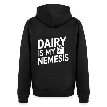 Laktoseintoleranz Laktoseintolerant - Unisex Premium Bio Zip Hoodie - Schwarz - Hinten - Nico (187cm)