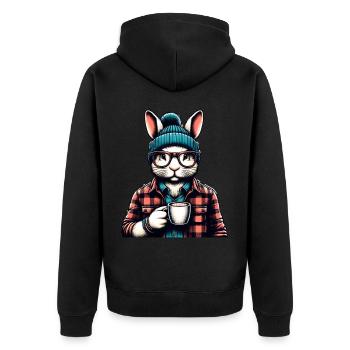 Lapin aimant le café avec verres et capuchon - Veste à capuche bio Premium Unisexe - noir - Dos - Nico (187cm)
