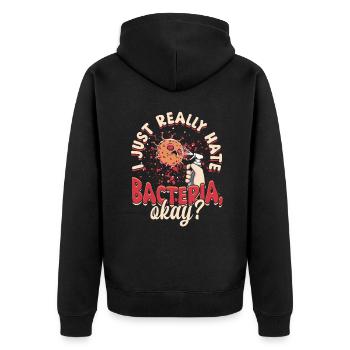 Nuclear phobia Mysophobia - Unisex Premium Organic Zip Hoodie - black - Back - Nico (187cm)