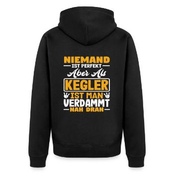 Niemand Ist Perfekt Als Kegler Ist Man Nah Dran - Unisex Premium Bio Zip Hoodie - Schwarz - Hinten - Nico (187cm)