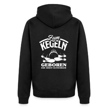 Né pour le bowling, forcé de travailler - Veste à capuche bio Premium Unisexe - noir - Dos - Nico (187cm)