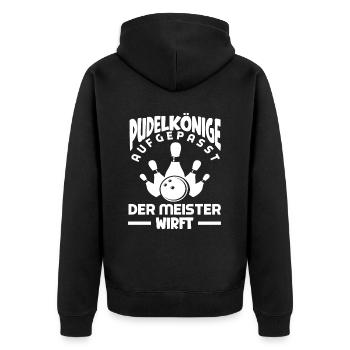 Kegeln Aufgepasst Der Meister Wirft - Unisex Premium Bio Zip Hoodie - Schwarz - Hinten - Nico (187cm)
