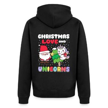 Einhorn Pferde Reitern Weihnachen Liebe Reiten - Unisex Premium Bio Zip Hoodie - Schwarz - Hinten - Nico (187cm)