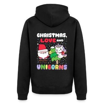 Einhorn Pferde Reitern Weihnachen Liebe Reiten - Unisex Premium Bio Zip Hoodie - Schwarz - Hinten - Nico (187cm)