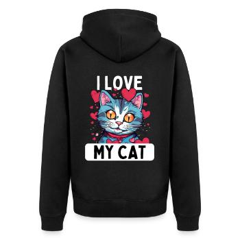 Cat Kitten Cat Lover Funny I Love My - Unisex Premium Organic Zip Hoodie - black - Back - Nico (187cm)