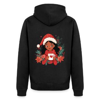 Afrikanische Weihnachtsfrau Kaffee Weihnachten - Unisex Premium Bio Zip Hoodie - Schwarz - Hinten - Nico (187cm)
