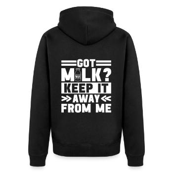Laktoseintoleranz Laktoseintolerant - Unisex Premium Bio Zip Hoodie - Schwarz - Hinten - Nico (187cm)